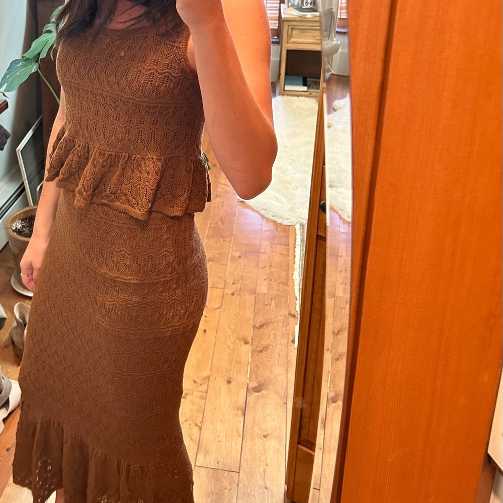 House or Harlow 1960 knit two piece set brown